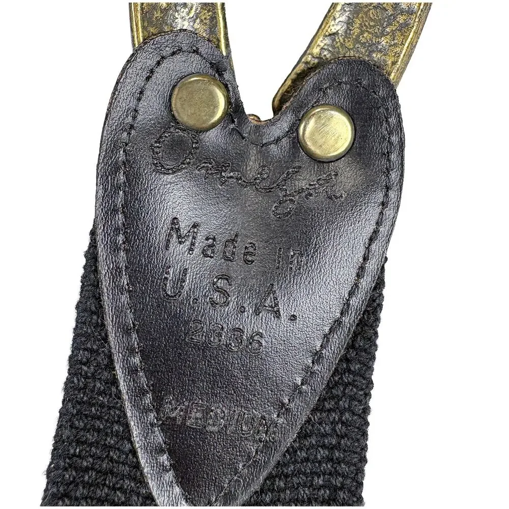 Omega VTG Women's M Black Stretch Belt Brass Arrowhead Buckle USA 80s